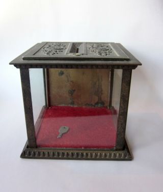 Antique Cast Iron And Glass National Cash Registers Receipt Or Ticket Box W/ Key