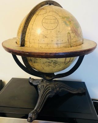Antique Map Joslin Globe Terrestrial World Gilman Boston Desk Top G.  W.  Boynton