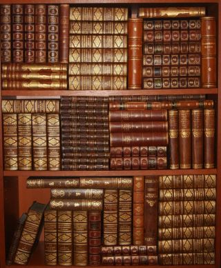 77 Antique Leather Bound Books - Gold Decoration - K.  Hamsun - 1854 - 120 " Shelf