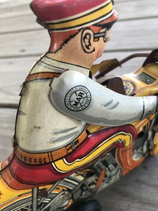 Vintage Marx “Rookie Cop” Linemar USA Yellow Tin Wind - up Motorcycle Antique Toy 4