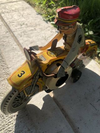 Vintage Marx “Rookie Cop” Linemar USA Yellow Tin Wind - up Motorcycle Antique Toy 5