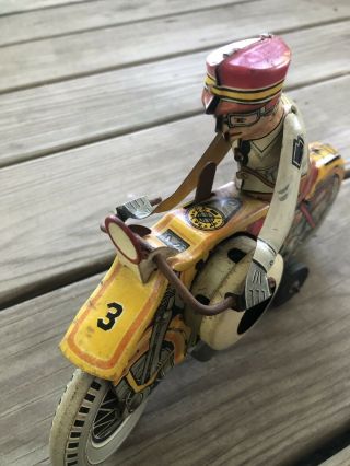Vintage Marx “Rookie Cop” Linemar USA Yellow Tin Wind - up Motorcycle Antique Toy 6