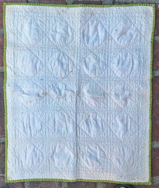 ANTIQUE Doll Quilt - Authentic 19th Century Calico - Appliqué - Green and Red 5