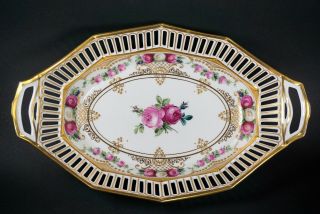 Dresden Ambrose Lamm Hand Painted Porcelain Reticulated Pierced Bowl Gold Roses
