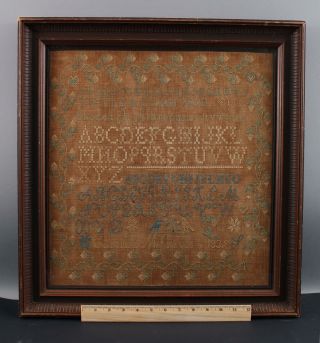 1839 Antique 19thc American Folk Art Alphabet Sampler,  Caroline M.  Caton