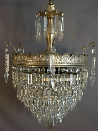Antique Art Deco Era Waterfall Style Hanging Crystal Old Md Mansion Chandelier