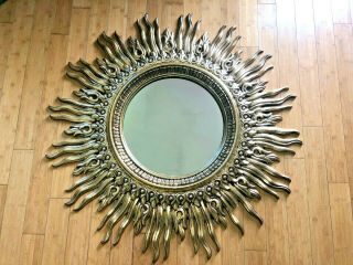 Large Vintage Mid Century Modern Gold French Sunburst Starburst Convex Mirror