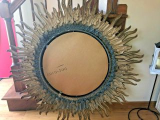 Large Vintage Mid Century Modern Gold French Sunburst Starburst Convex Mirror 4