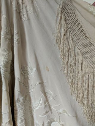 Antique Dress 1920s Silk Piano Shawl Canton Manton Manila Chinese Embroidery 8