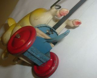 FARMER SWINGING STICK CHASES SQUEALING PIG RUNS TIN & CELLULOID WINDUP TOY JAPAN 8