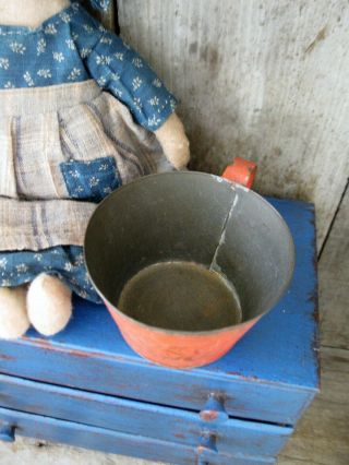 Early Antique Child ' s Toy Tin Cup Red Paint & Stencils 2
