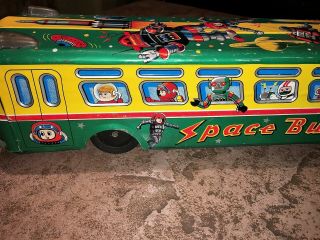 Vintage Tin Litho Toy SPACE BUS Made in Japan 1960 ' s Robots Spacemen 10