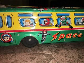 Vintage Tin Litho Toy SPACE BUS Made in Japan 1960 ' s Robots Spacemen 4