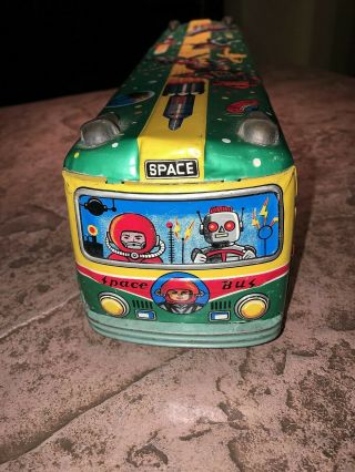 Vintage Tin Litho Toy SPACE BUS Made in Japan 1960 ' s Robots Spacemen 8