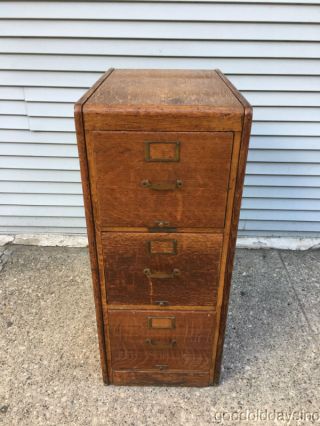 Unique Antique Golden Oak 3 Drawer File Cabinet Circa 1920