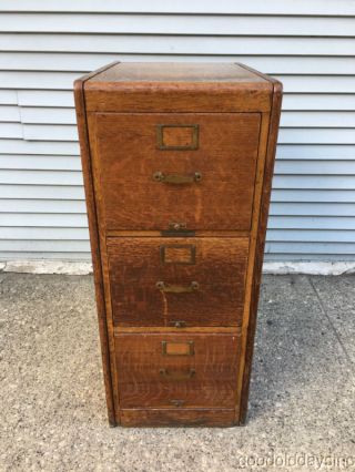 Unique Antique Golden Oak 3 Drawer File Cabinet Circa 1920 2