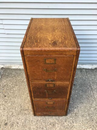 Unique Antique Golden Oak 3 Drawer File Cabinet Circa 1920 3