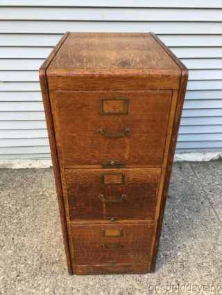 Unique Antique Golden Oak 3 Drawer File Cabinet Circa 1920 4