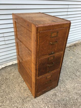 Unique Antique Golden Oak 3 Drawer File Cabinet Circa 1920 5