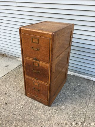 Unique Antique Golden Oak 3 Drawer File Cabinet Circa 1920 6