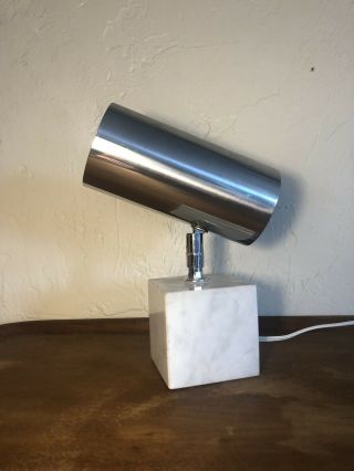 Vintage Mid Century Koch & Lowy? Chrome & Marble Cylinder Table Lamp