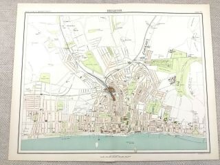 1890 Antique Map Of Brighton East Sussex Town Plan 19th Century