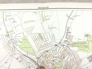 1890 Antique Map of Brighton East Sussex Town Plan 19th Century 5