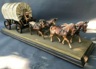 Large Hand Carved Four Horse Drawn Covered Wagon W Rider 30 "