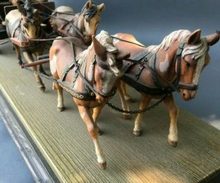 Large Hand Carved Four Horse Drawn Covered Wagon w Rider 30 