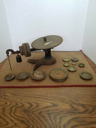 Antique Cast Iron Scale With 17 Scale Weights
