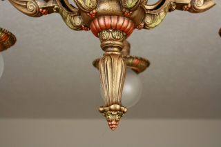 LARGE 20 ' s Art Deco Antique Vintage Riddle Ceiling Light Fixture Chandelier 7