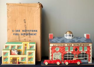 Keystone Vintage Toy Fire Department W/ Box Late 1940s Cond.
