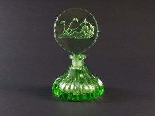 Vintage Czech Perfume Bottle Green Uranium With Nude Figure Topper - Cond.