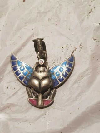 Rare Antique Ancient Egyptian Silver Scarab Labis Lazuli Good Luck1840 - 1760BC 7