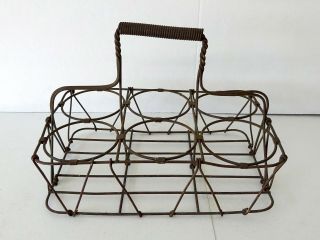 Antique 1940 ' s Six Count Milk Bottle Carrier with heavy gauge wire 2