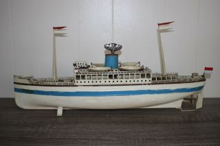 Antique Fleischmann Ocean Liner Ship Boat Wind Up Tin Toy