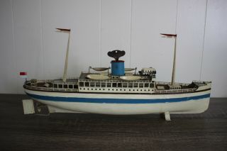 ANTIQUE FLEISCHMANN OCEAN LINER SHIP BOAT Wind up Tin Toy 5