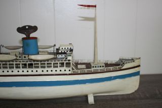 ANTIQUE FLEISCHMANN OCEAN LINER SHIP BOAT Wind up Tin Toy 6