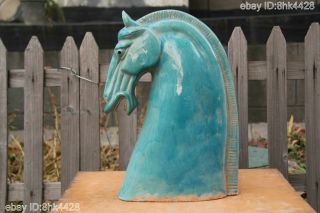 44cm Collectable Tang Sancai Glazed Pottery Turquoise Fengshui Wild Horse Head