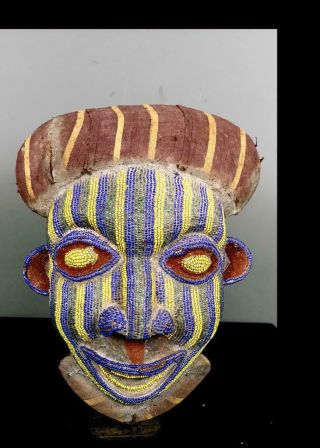 Old Tribal Lagre Bamileke Beaded Helmet Mask - Cameroon