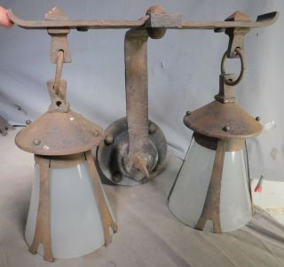 2 Antique Pair MASSIVE Hand Wrought Iron Arts Crafts Gothic Wall Sconces 1910 2