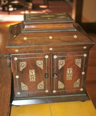 Antique Inlaid Ladies Necessities Box Interior Lap Desk Jewelry &sewing Drawer