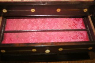 Antique Inlaid Ladies Necessities Box Interior Lap Desk Jewelry &Sewing Drawer 8