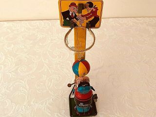 Popeye Vintage Tin Wind Up Basketball Shooting Toy By Linemare