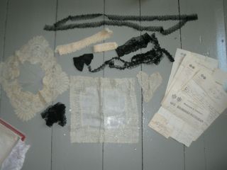Antique Vintage French Lace,  Crochet Sewing & Letters Dated 1874 -