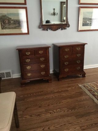 Pair Stickley 4 Drawer Chippendale Cherry Nightstands