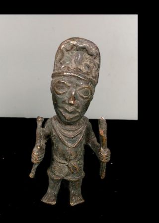 Old Tribal Bronze Benin Warrior Figure - Nigeria