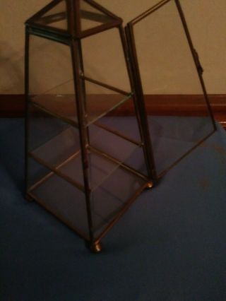 Vintage Glass & Brass Curio Cabinet Display Case Pyramid Obelisk 3