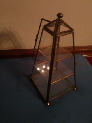 Vintage Glass & Brass Curio Cabinet Display Case Pyramid Obelisk 4