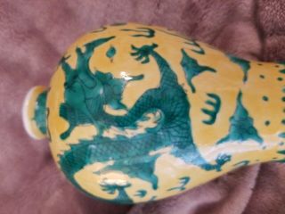 CHINESE WANLI MARK PERIOD AND PERIOD GREEN DRAGON VASE.  RARE 5 CLAW DRAGONS 5